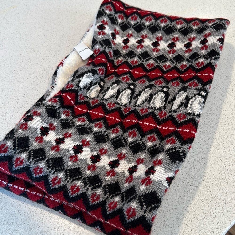 Vera Bradley Playful Penguins Red Cozy Cowl Infinity Scarf with hidden pocket